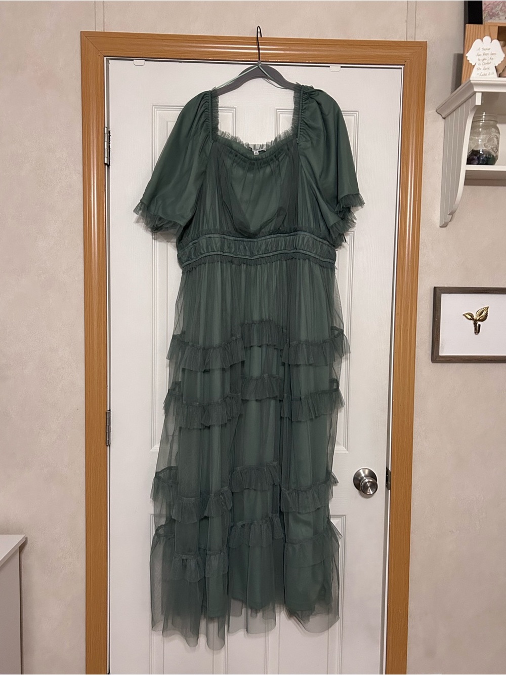 Polagram Green Tiered Tulle Maxi Dress